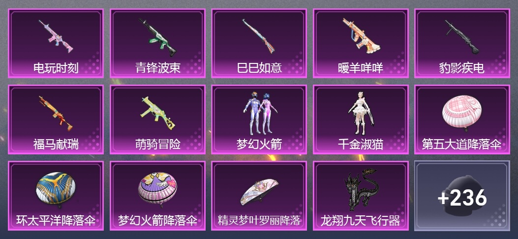 8升级枪 2粉装 228枪皮 167套装 3印记 王牌