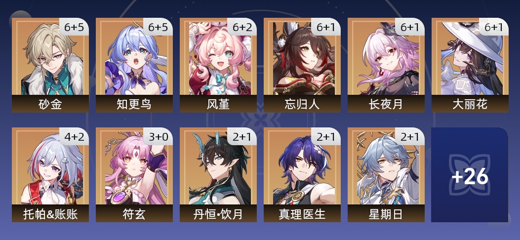 171黄 120角色黄 51光锥黄 37五星角色 31五星光锥 70级 女主