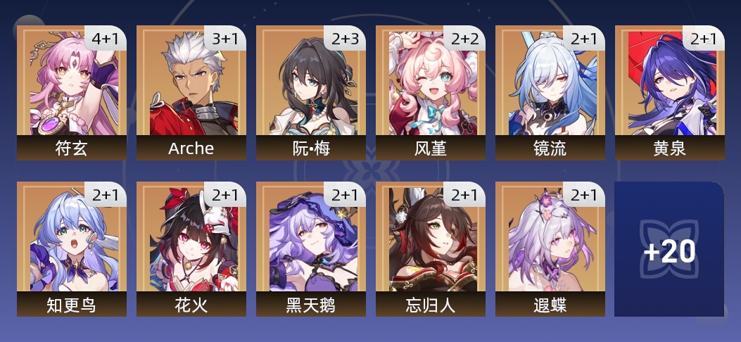 143黄 82角色黄 61光锥黄 31五星角色 42五星光锥 70级 男主