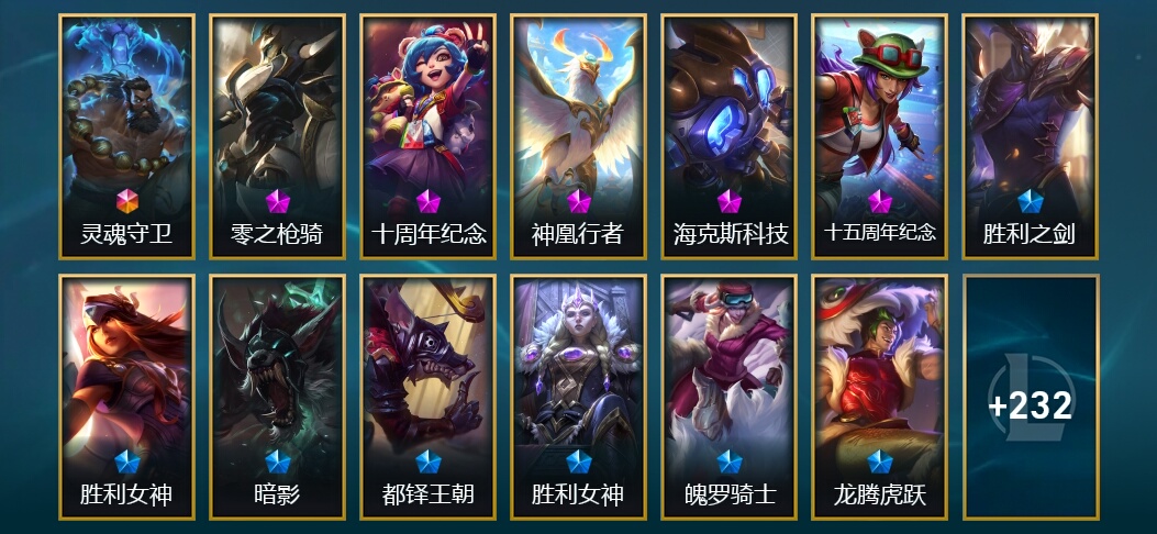 1终极 5神话 22限定 21传说 245皮肤 82炫彩 172英雄
