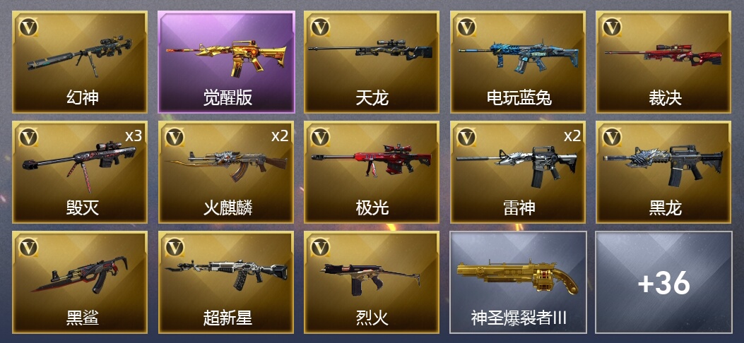 5王者武器 1炫金武器 49V武器 1V角色 20皮肤 可排位 新锐