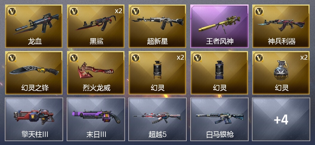 1王者武器 12V武器 4皮肤 可排位 专家